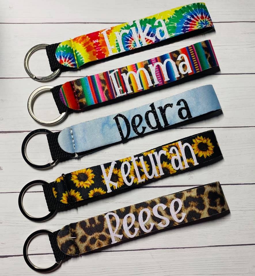 Personalized or Blank Key Fob Keychain - Thin Line, Floral, Girl Scou…