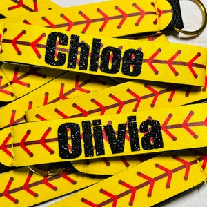 Neoprene Personalized Softball Keychain Keyfob- Perfect for Backpacks, Duffel Bags, Keys, Softball Bag, Softball Mom