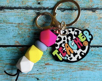 Personalized Teacher Keychain: Custom Design, Beaded Keychain