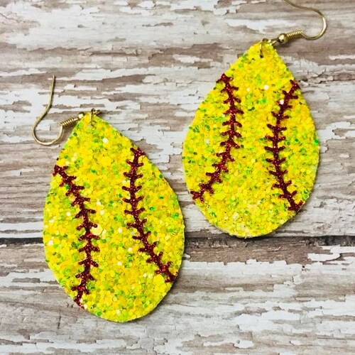 Glitter Softball and Baseball Teardrop Earrings for Etsy