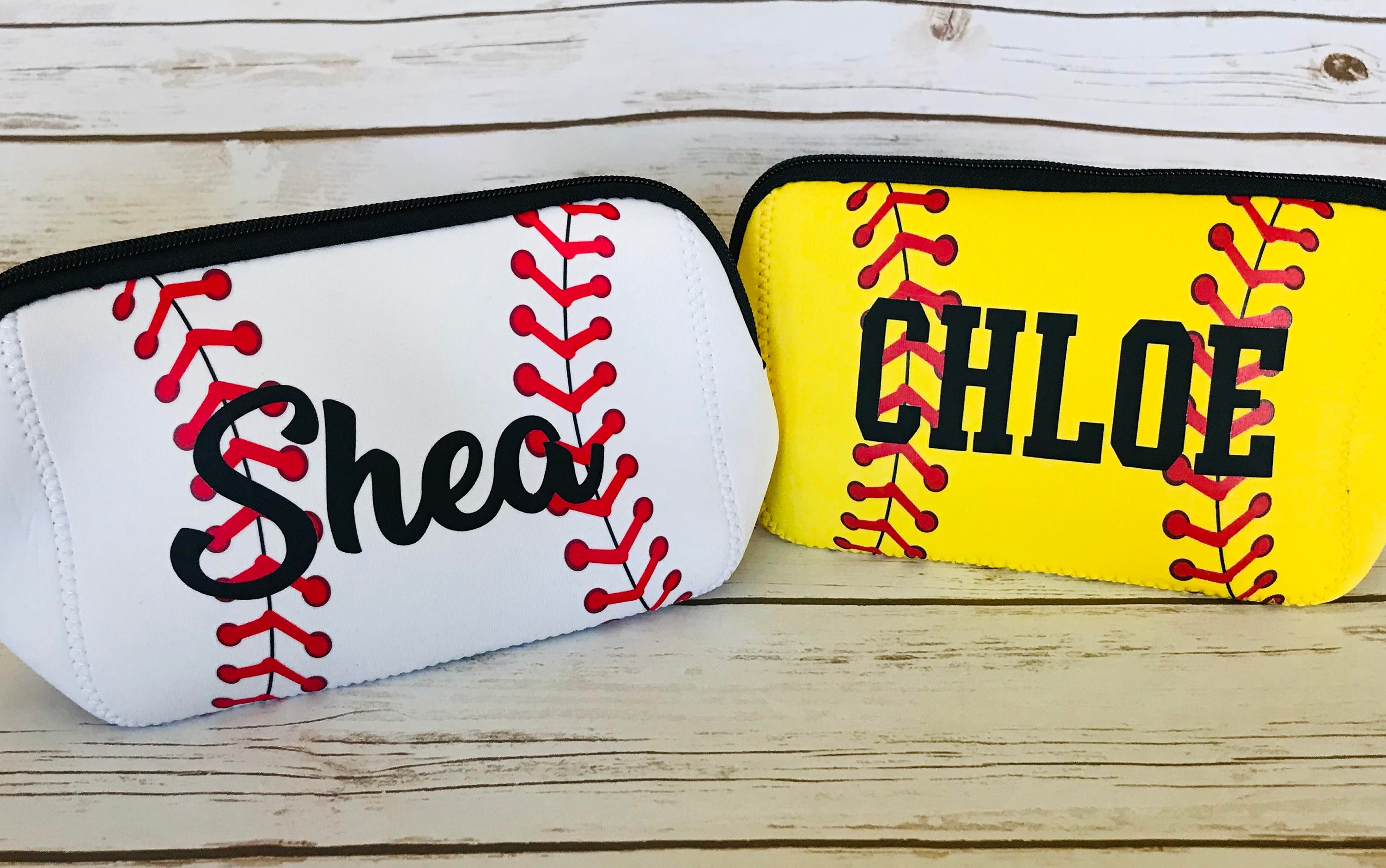 Neoprene Softball and Baseball Cosmetic Bags perfect for players, mom…
