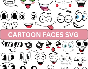 Lot de visages d'émotions en dessin animé : cliparts kawaii amusants (téléchargement numérique)