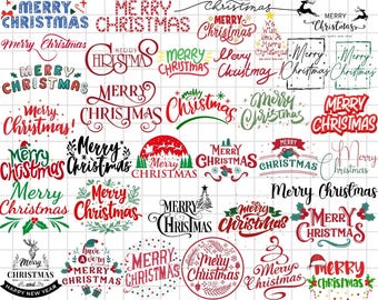 Merry Christmas Text SVG Bundle, Christmas Quote SVG, Holiday Lettering Designs, Xmas Fonts Clipart, Instant Digital Download for Cricut