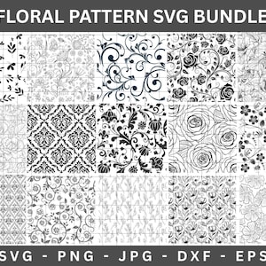Blommiga sömlösa mönster svg-filer, vektorfiler, för laserskärning, CNC, digitala filer CDR, paneler svg-samling, digital nedladdning