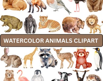 Watercolor Cute Animals Clipart Cute Animal PNG Watercolor Animals Cute Animal Bundle Baby Animals Printable Animals Clipart Bundle