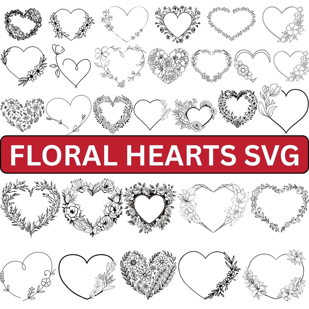Floral Heart SVG Bundle: Botanical Frame Designs (digital Download ...