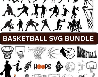 Pacchetto SVG di basket: silhouette, monogramma, canestro (download digitale)