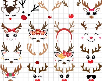 Christmas Reindeer Faces Svg Png Bundle, Girl Reindeer Svg, Boy Reindeer Svg, Christmas 2025 Svg, Instant Download, Silhouette