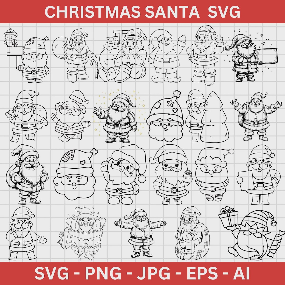 Santa Claus SVG Bundle: Christmas Clipart, Silhouette, Vector (PNG, SVG ...