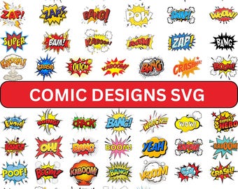 Comic Action Bubbles SVG Bundle, Pop Art Clipart (Instant Download)
