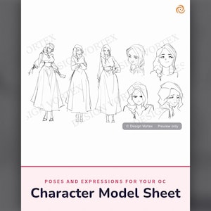 Anime OC Model Sheet, Character Design Sheet for Vtuber or Visual Novel