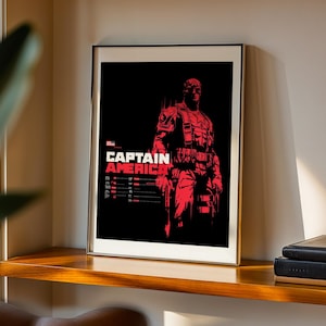 Captain America Comic Art Print: Black & Red Superhero Decor