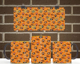 Söt trollkarl för barn 30 cl muggomslag PNG | Orange magisk skola kaffemugg sömlös sublimeringsdesign | Digital nedladdning PNG-fil