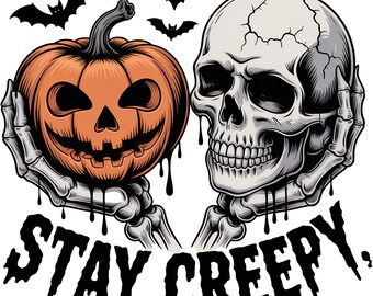 PNG de Halloween espeluznante: Calavera y calabaza espeluznantes (descarga digital)