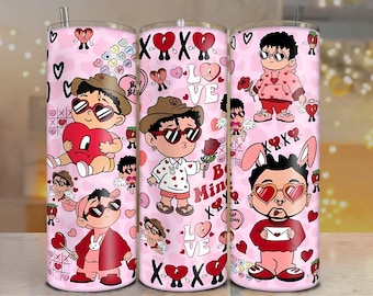 Diseño PNG para envolver vasos de San Valentín de Bad Bunny / Diseño de sublimación con temática de amor para vasos rectos y cónicos de 20 oz y 30 oz