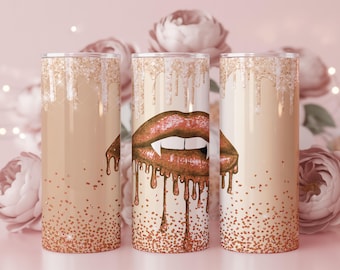 Envoltura para vaso con labios de vampiro góticos / PNG con purpurina (diseño de sublimación de 20 oz)