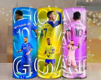Diseño de leyendas del fútbol para vasos térmicos de 20 oz y 30 oz con diseño de GOATS Wrap Png / Diseño de leyendas del fútbol