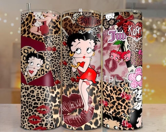 Envoltura de vaso de Betty Boop PNG: Diseño de beso de labios rojos (descarga digital)