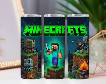 Diseño PNG para envolver vasos con temática de bloques de píxeles / Diseño para sublimación de videojuegos (Descarga digital)