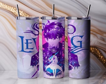 Diseño de vaso con temática de anime y fantasía, imagen PNG para sublimación de personajes místicos (descarga digital).