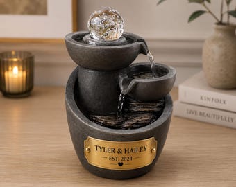 Personalized Water Fountain For Couple - Engraved Name Plate, Zen Living Room Decor, Anniversary Gift