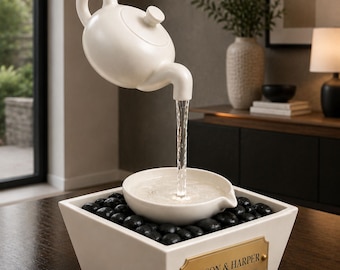 Personalized Couple Water Fountain, Floating Teapot, Custom Name Plate, Anniversary Gift