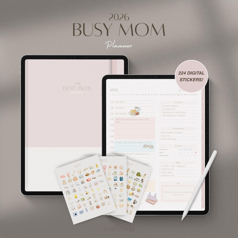 2026 Busy Mom Planner | Goodnotes, Notability compatible | daily, weekly and monthly planner image 1