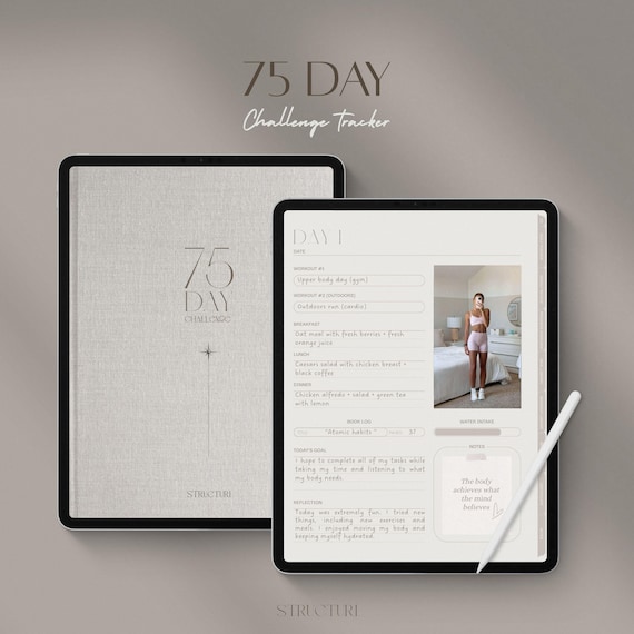 Digital 75 day challenge tracker, Goodnotes Notability compatible PDF