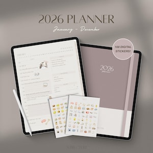Agenda numérique 2026 | Mensuel, hebdomadaire, quotidien | Vision Board et finances | PDF hypertexte