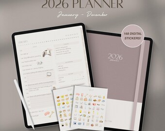 Planificador digital 2026 / Mensual, semanal, diario / Tablero de visión y finanzas / PDF con hipervínculos