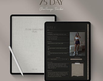 Rastreador de desafío de 75 días / Rastreador en modo oscuro / Compatible con Goodnotes y Notability