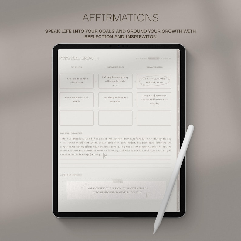 Diario de tablero de visión digital para GoodNotes Notability: Autocuidado, diario de afirmaciones (PDF) imagen 5