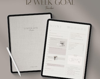 Planificador digital de objetivos para 12 semanas, PDF compatible con Goodnotes y Notability