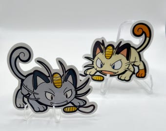 Meowth Plus Alolan Meowth Amulet Coin Waterproof Vinyl Friendship Sticker SET 3x2"