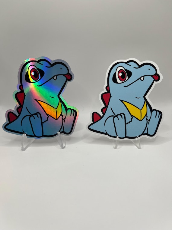 Totodile Pokemon Sticker, Holographic Waterproof Vinyl (3x3")