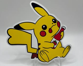 Pikachu liebt Ketchup wasserdichte Vinyl-Aufkleber groß 10,5x10,5 cm