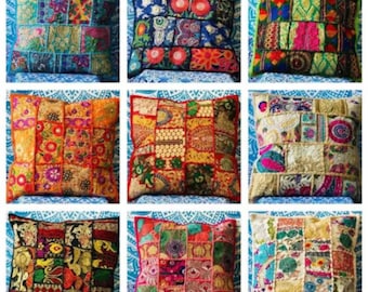 Bohemian Patchwork Pillow Cover - Colorful Indian Cushion