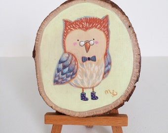 Hand Painted Owl with Glasses on Wood by Megumi Lemons