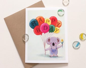 Koala Balloons Birthday Card by Megumi Lemons