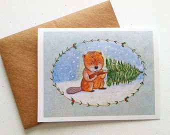 Beaver Tasty Christmas Card by Megumi Lemons