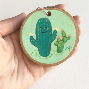 Hand Painted Mint Cactus Ornament on Wood by Megumi Lemons image 4