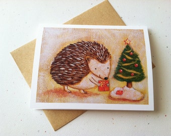 Hedgehog Christmas Card by Megumi Lemons