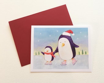Skating Penguins Christmas Card by Megumi Lemons