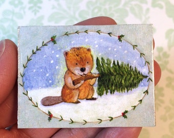 Beaver Tasty Christmas Magnet by Megumi Lemons