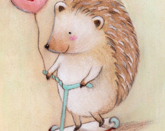 Hedgehog Balloon Love Print 5x7 by Megumi Lemons