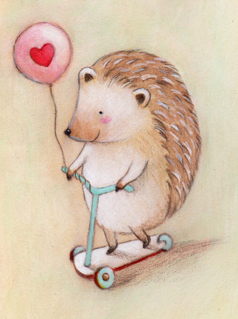 Hedgehog Balloon Love Print 5x7 by Megumi Lemons image 1