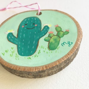 Hand Painted Mint Cactus Ornament on Wood by Megumi Lemons image 3