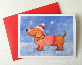 Dachsund Christmas Card by Megumi Lemons