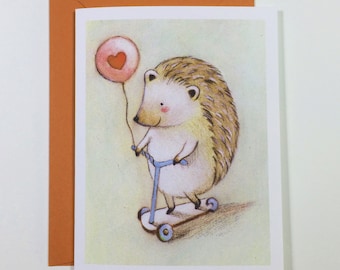 Hedgehog Balloon Love card by Megumi Lemons