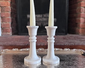 Vintage White Marble Candlestick Holders